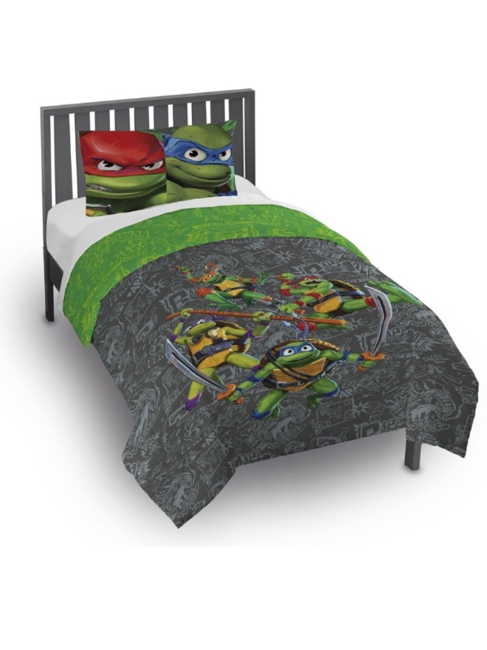 Teenage Mutant Ninja Turtles Kids 2 Piece Grey Reversible Set, Twin/Full